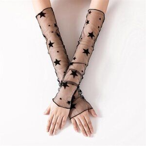 STAR Black Fingerless Long Opera Gloves NEW